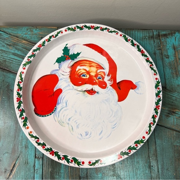 Vintage Christmas Cookie Metal Round Tray - Picture 5 of 8